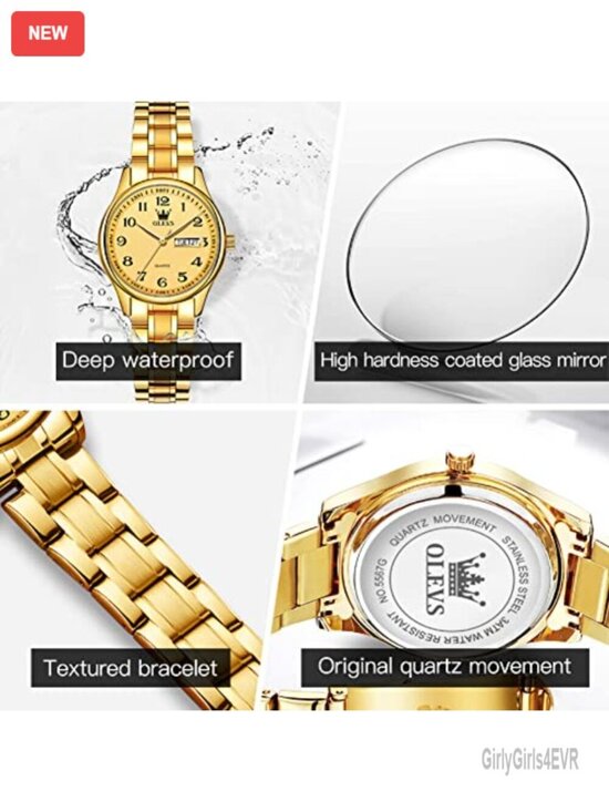 Women\'s Business Dress Watch Gold Silver Tone Stainless Steel Band Quartz Day